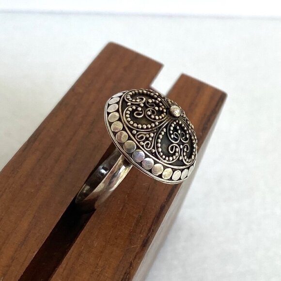 Sterling Silver 925 Round Domed Hollow Scrollwork Adjustable Ring Sz 8.25 - 9.5 - Picture 5 of 16